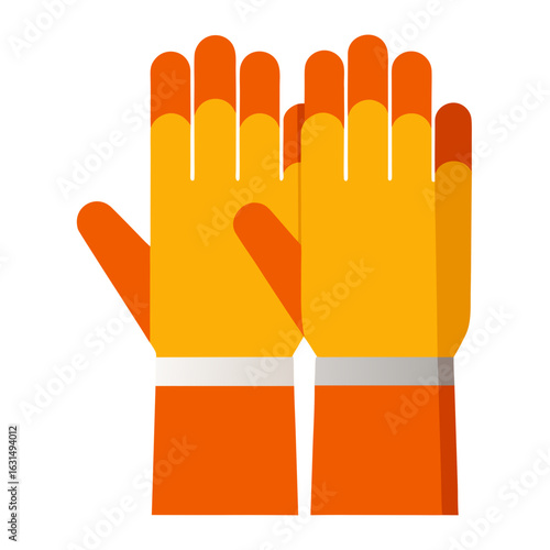 Pair of orange and yellow work gloves with white bands