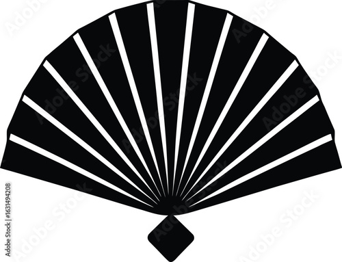 black silhouette a traditional fan on white backgr.eps