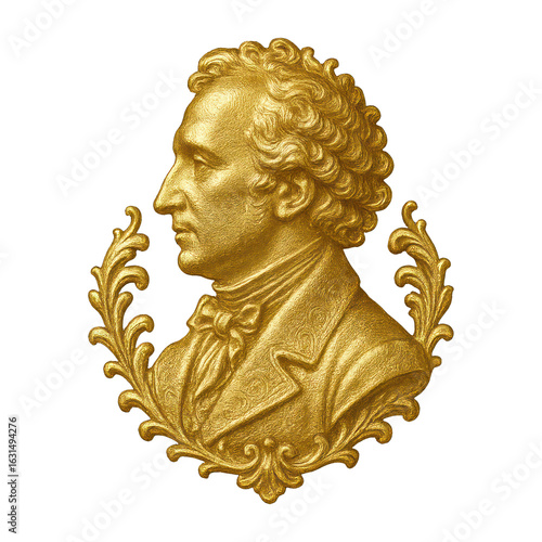 PNG Golden embossed classical portrait art.