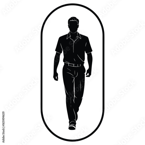 Man walking forward in oval frame silhouette