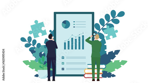 モニターに表示されたデータを分析しているビジネスマン（白）　Businessman analyzing data displayed on a monitor (white)