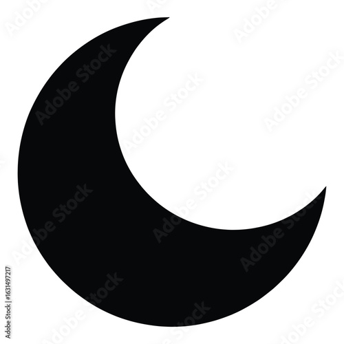 Crescent Moon Silhouette in Black and White Minimalist Design for Backgrounds and Conceptual Illustrations Astronomy Theme