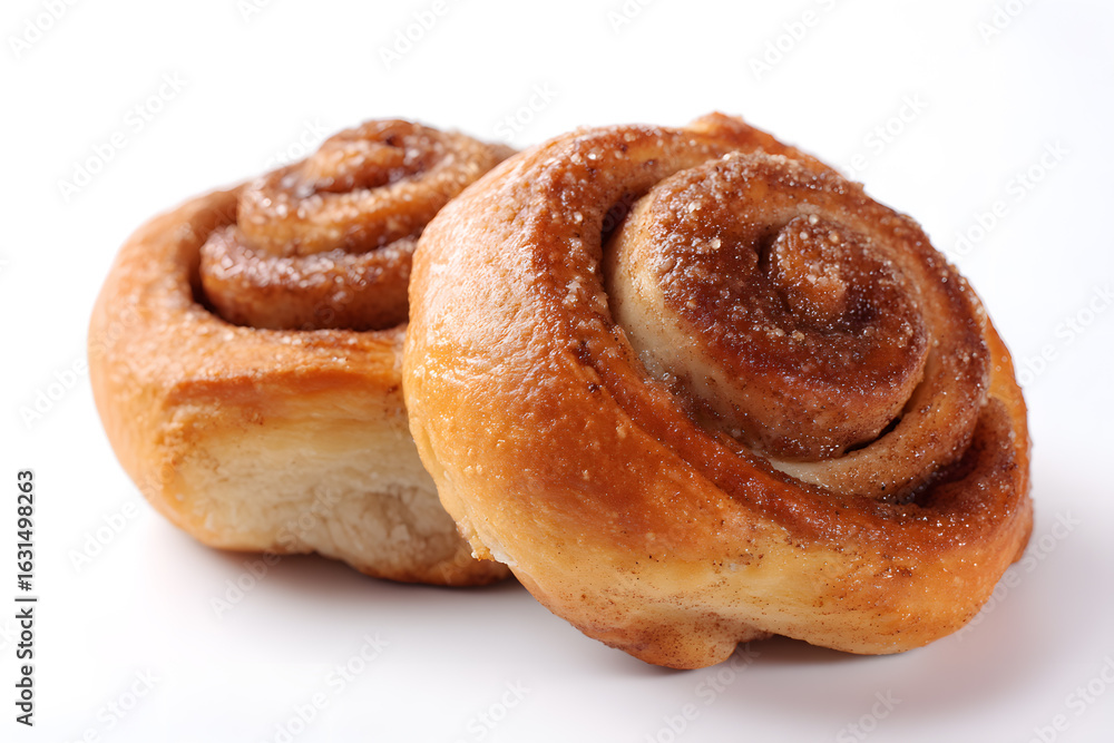 Fototapeta premium Cinnamon rolls arranged together on white background. Ideal for bakery menu, sweet food ads, or packaging visuals.