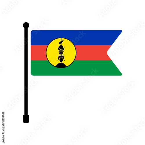 National flag of New Caledonia. New Caledonia flag computer digital vector illustration icon design. Fluttering flagpole flag.
