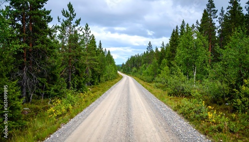 Gravel road through forest