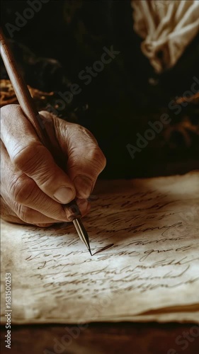 Handwritten note on old parchment, emphasizing the historic and artistic value of handwriting in contrast to modern digital methods.