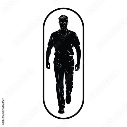 Man walking forward in oval frame silhouette