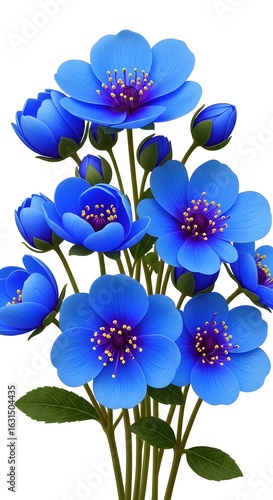 Vibrant blue flowers isolated on white background