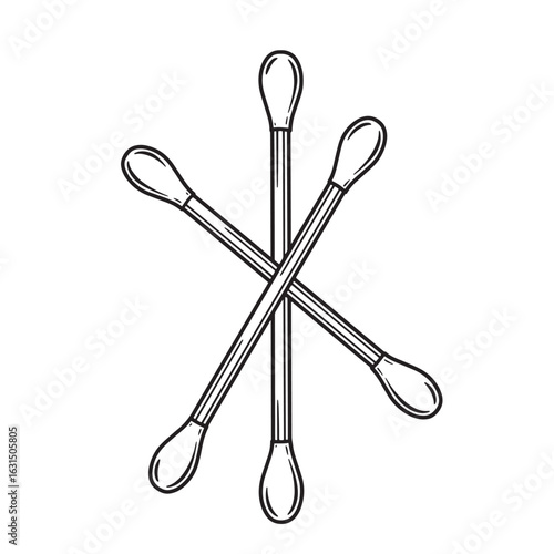 Black and white illustration of a collection of intertwined cotton swabs for hygiene purposes.