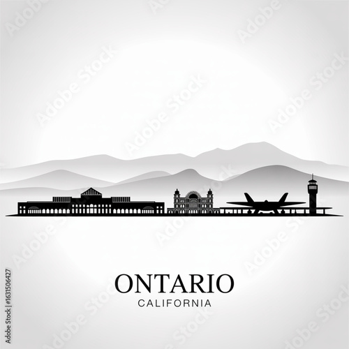 Ontario California Skyline Silhouette - Southern Californian City Vector Illustration