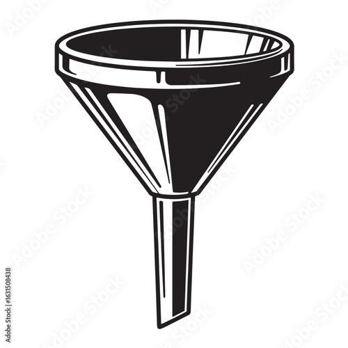 Black and white vector illustration of a simple funnel for filtering or transferring liquids