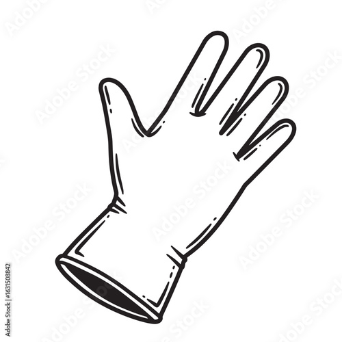 Black and white vector illustration of a protective medical glove hand drawn style