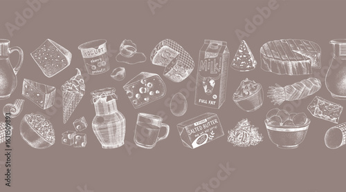 Seamless border with dairy products