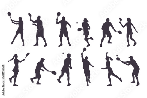 Wallpaper Mural Pickleball player silhouette set. Collection of male and female athletes in various action poses like serving and hitting. Isolated vector sport figures for logos, tournaments, and design. Torontodigital.ca