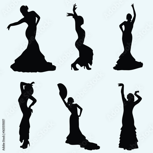 set of silhouettes of dancing girls vector
