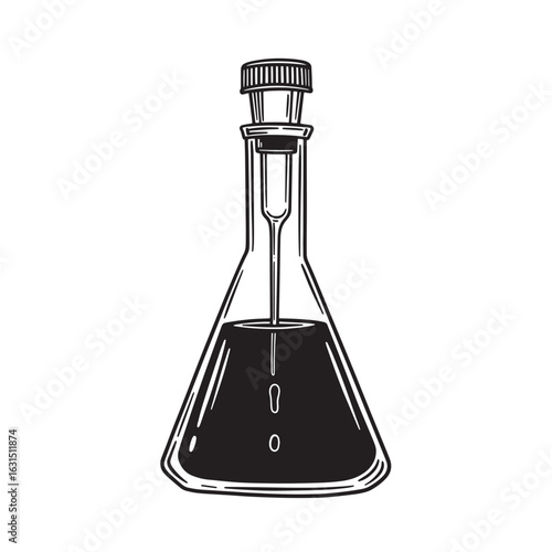 Hand drawn illustration of a conical flask used for chemical experiments in laboratory.