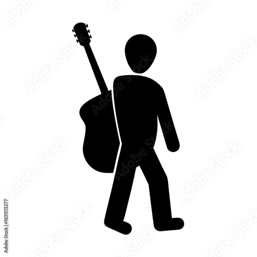 Musician walking with guitar silhouette