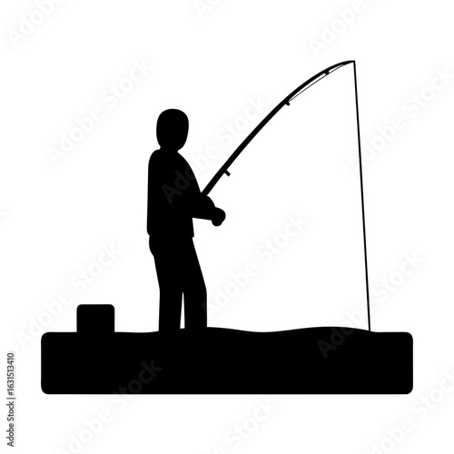 Fisherman casting rod from boat silhouette