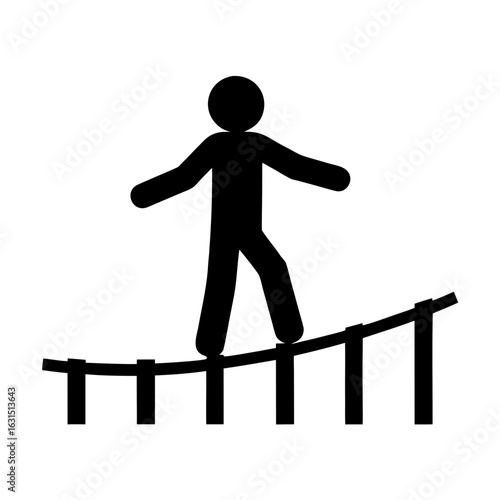 Stick figure balancing on a tightrope silhouette