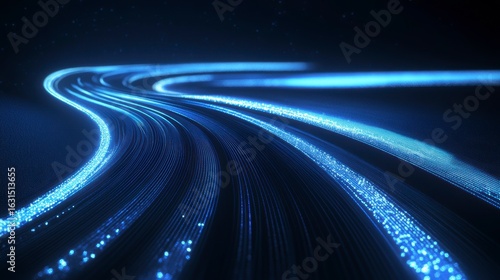 Abstract glowing blue lines curves, futuristic technology background.