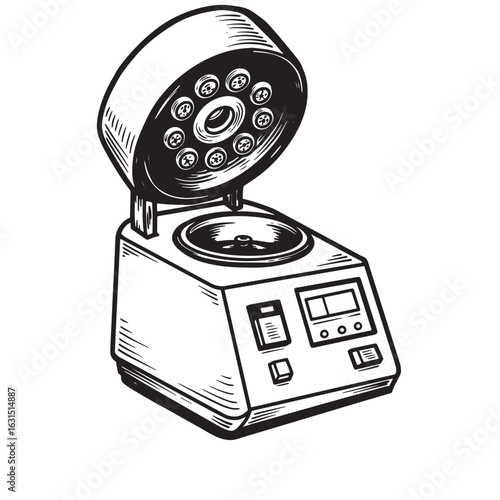 Illustration of a laboratory centrifuge machine used in scientific research and experiments