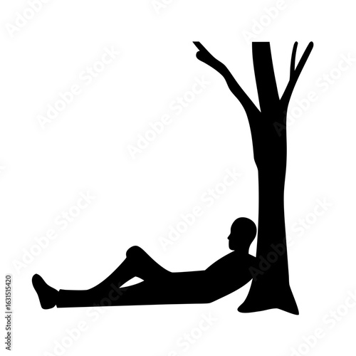 Man relaxing under a tree silhouette