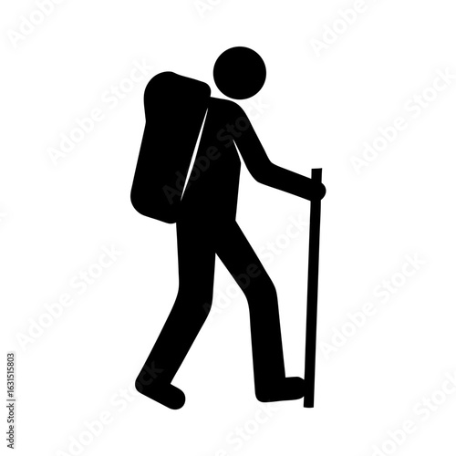 Hiker with backpack and trekking pole silhouette
