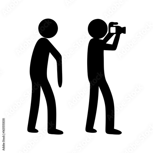Two stick figure silhouettes one filming
