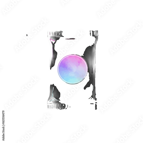 Artistic abstract illustration of a cosmetic product with a holographic label, a unique design concept, and a modern, sleek appearance for beauty and personal care applications