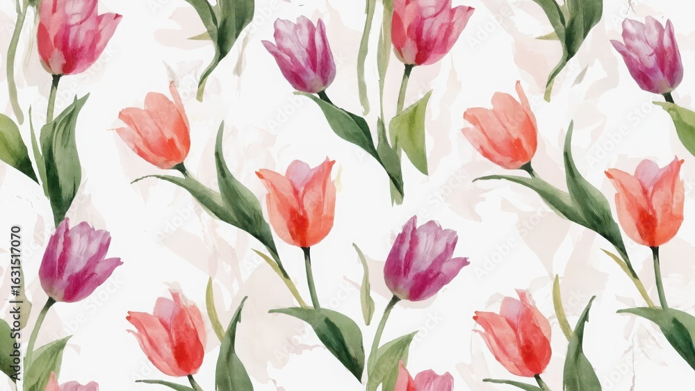 Obraz premium seamless watercolor pattern with tulips
