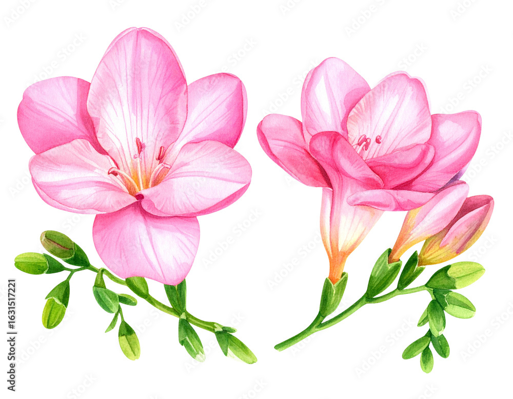 Fototapeta premium A vibrant bouquet of pink lilies and other colorful spring blossoms is isolated on a white background, highlighting their beautiful petals and fresh bloom
