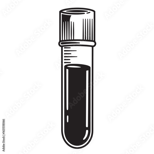 Vector illustration of a medical blood sample test tube with dark liquid