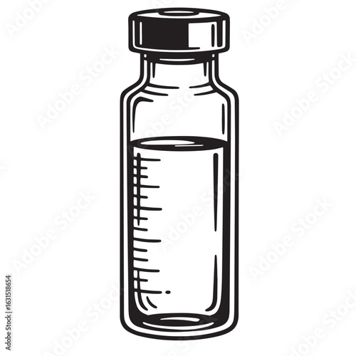 Vector illustration of a vial with liquid and graduated markings for medical purposes