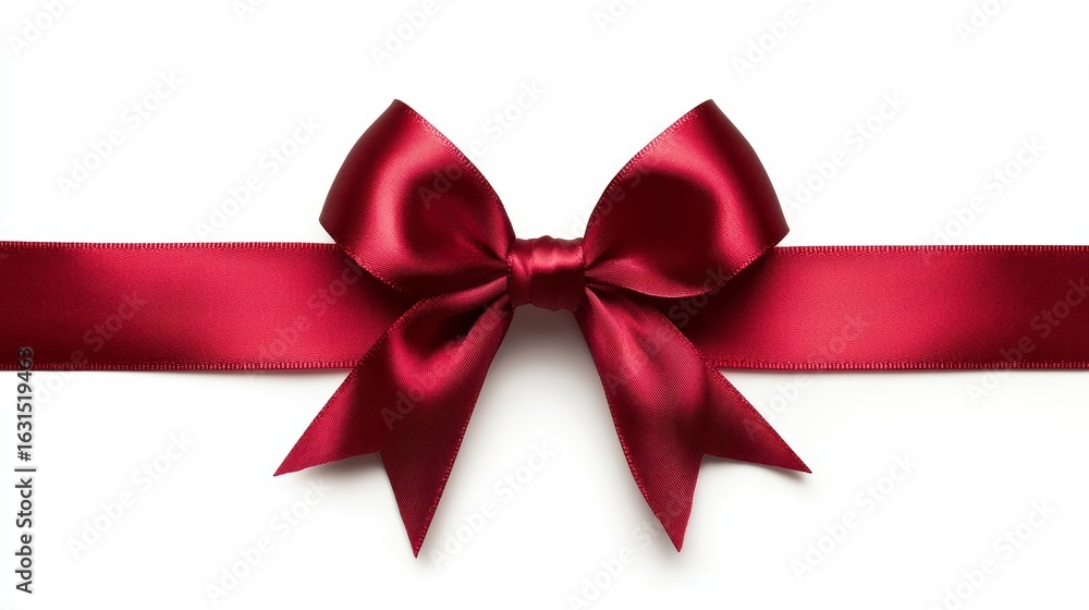 Fototapeta premium Red satin ribbon bow isolated on white background.
