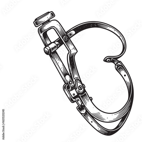 Vintage hand drawn illustration of an antique caliper for measurement and crafting purposes