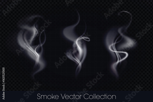 Smoke, smoke of e-cig, mist, fog, gas and Steam isolated Vector (EPS) Illustration Set on transparent background