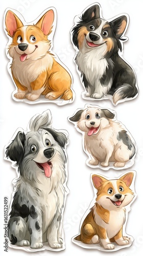 Cute cartoon dogs in various poses showcasing their playful personalities and adorable features