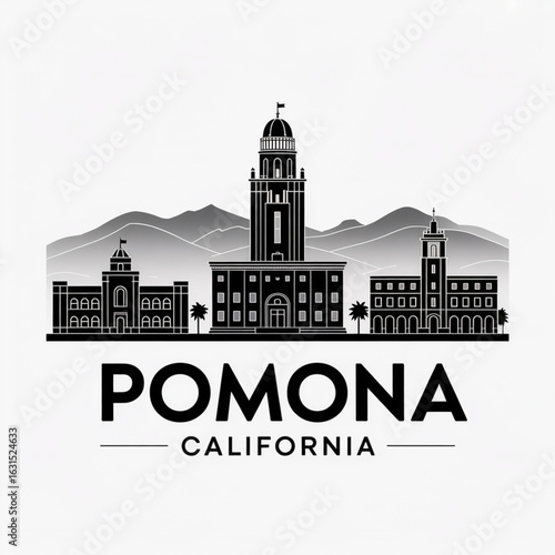 Pomona Skyline Silhouette - Historic Town in California Vector Illustration