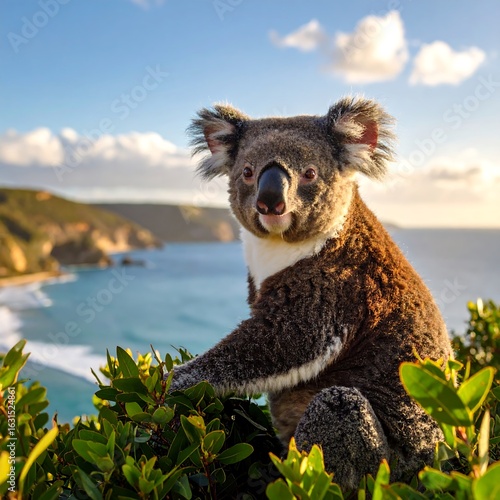 Australian Koala in Scenic Coastal View