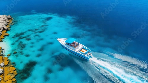 Wallpaper Mural Luxury Yacht Creating Wake in Crystal Blue Ocean  
 Torontodigital.ca