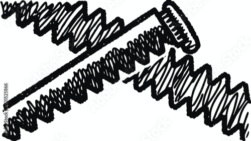 Illustration of a hand saw with a black and white color scheme and a doodle style design element present