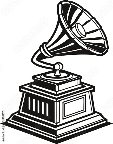 Vintage gramophone award trophy black and white music style vector illustration EPS file download


