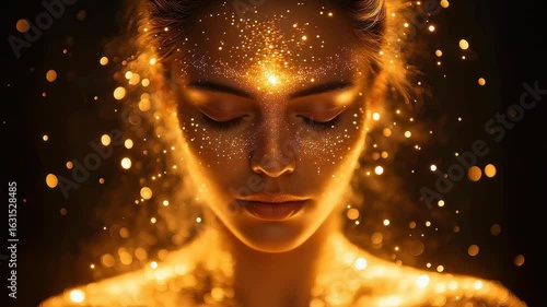 Wallpaper Mural Woman with gold dust and sparkles shining in a dark space during a creative art session Torontodigital.ca