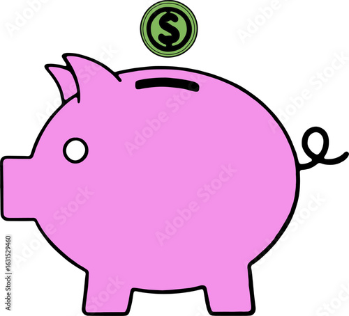 Pink piggy bank receiving a green coin on white surface representing savings and financial security, conveying a sense of hope and future planning.