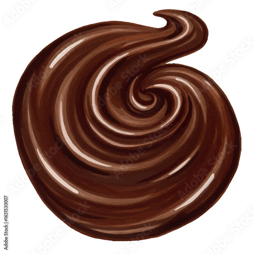 A swirl of rich dark chocolate, artistically rendered with smooth textures and highlights, creating a delectable and appealing visual, perfect for dessert themes