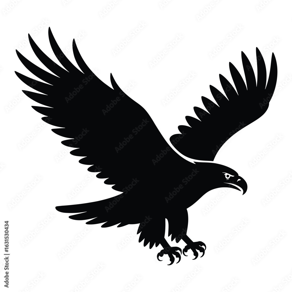 Obraz premium Majestic Eagle Silhouette Soaring with Wings Spread Isolated on White Background Symbol of Freedom and American Patriotism Vector Illustration