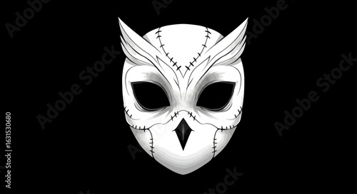 Monstrous stitched monkey head vector illustration for horror and tattoo design concepts on a dark background