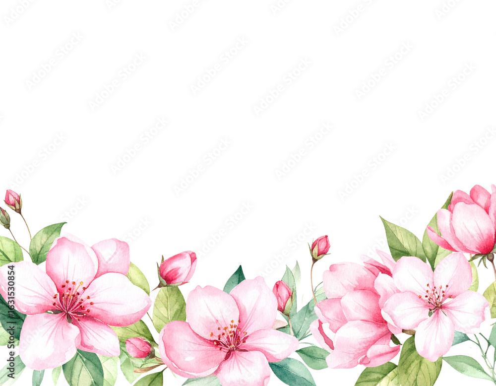 Fototapeta premium A beautifully blooming floral frame with pink and white flowers for a spring design