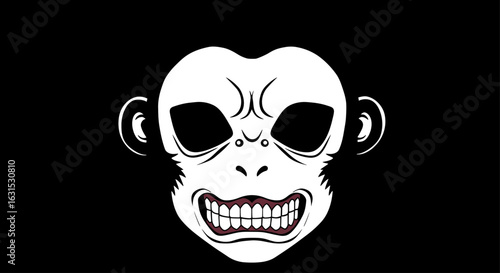 Grinning monkey head mascot illustration. Graphic stylized angry primate face vector fx.
