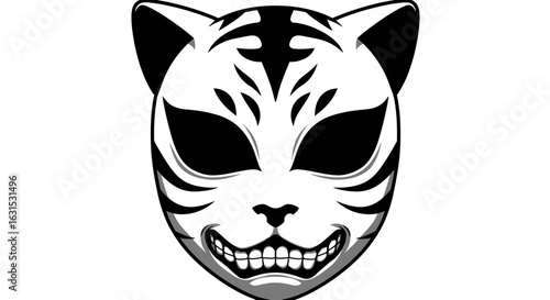 Vector illustration of a scary demonic monster mask with a wide evil grin and horns, isolated on a white background.